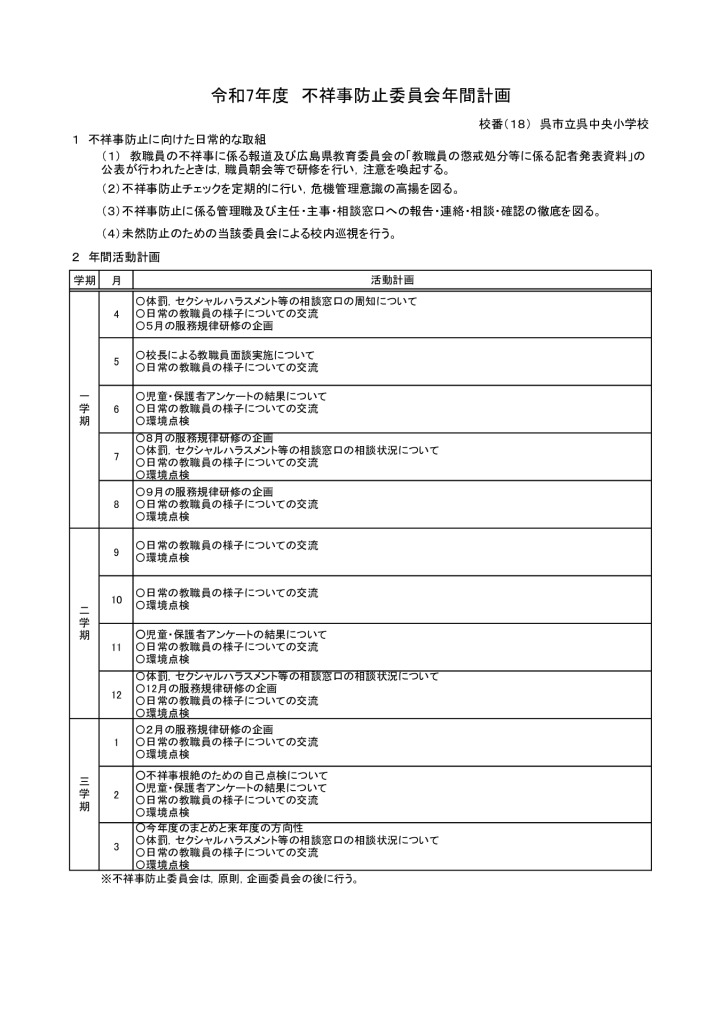 R７　不祥事防止委員会年間計画（呉中央小学校）のサムネイル